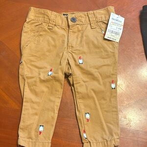 OshKosh B'gosh Tan Penguin Embroidered Stretch Pants